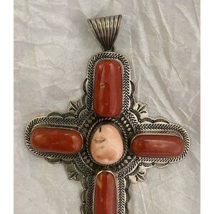 A. Jake X-Lg Coral Pink Angel Skin Coral Handcrafted Cross Pendant Wall Decor